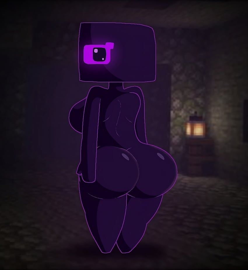 1girls ai_upscaled ass black_skin breasts colored_skin enderman enderwoman female floating from_behind full_body large_breasts microsoft minecraft mojang nude purple_skin solo standing sussydawsy upscaled