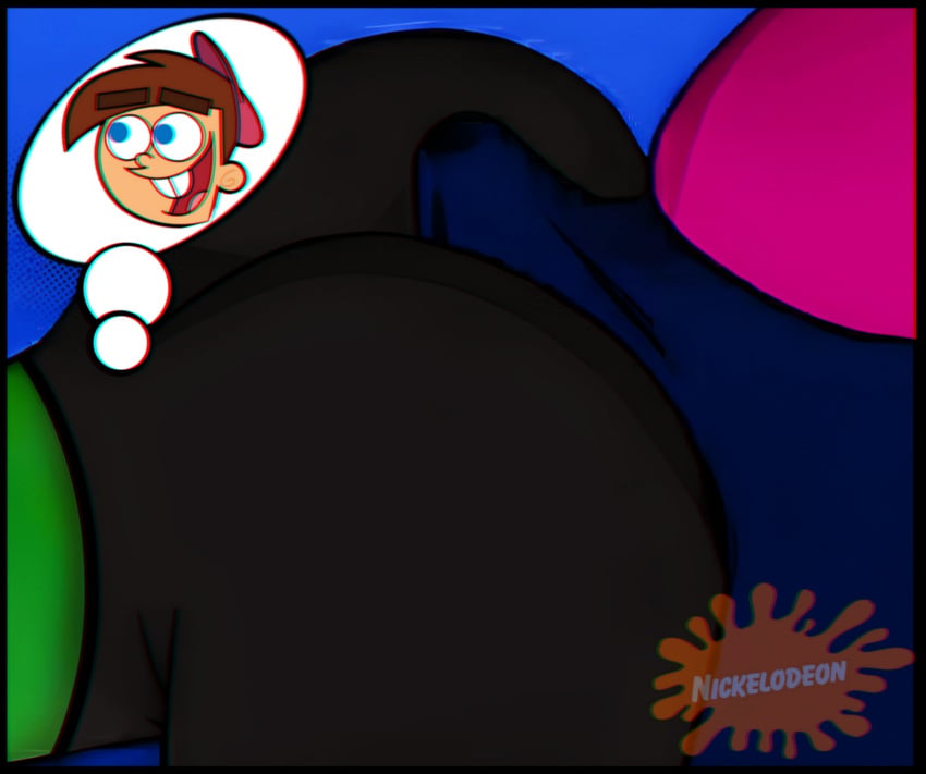 ass big_butt big_penis black_jeans blue_jeans buttjob cum_in_underwear dry_humping edited edited_screencap erection_under_clothes green_shirt nickelodeon pink_shirt speech_bubble the_fairly_oddparents timmy_turner vicky_(fairly_odd_parents)