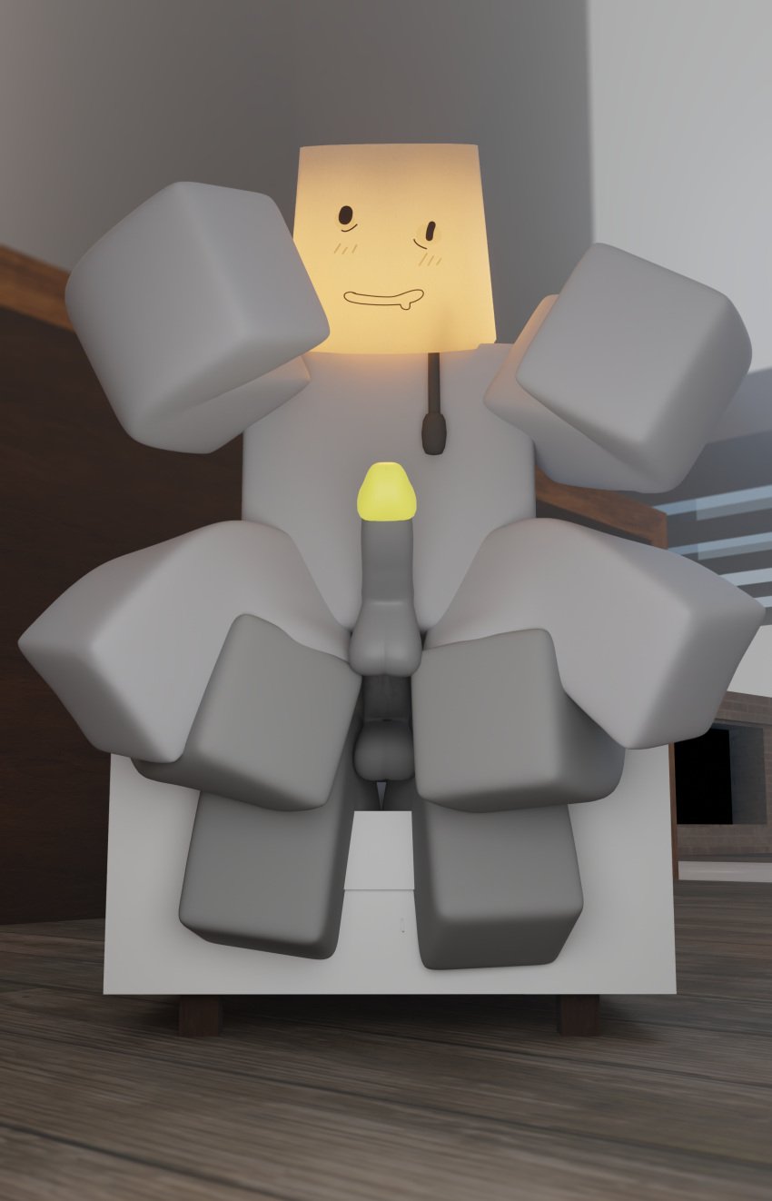 2boys 3d anal anal_sex anon blender blender_(software) blurry_background blush drooling genitals grey_skin hi_res lamp lampert_(regretevator) male male_only male_penetrated male_penetrating penis regretevator roblox robot sex