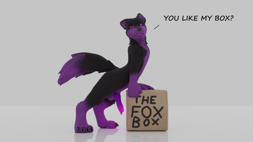 3d animal_genitalia animal_penis anthro black_body black_fur canid canine canine_penis dialogue digital_media_(artwork) dys dys_(character) fox fur genitals hi_res knot male male_only mammal multicolored_body multicolored_fur penis pinup pose purple_body purple_fur purple_penis purple_tongue solo tongue two_tone_body two_tone_fur ultrayanto