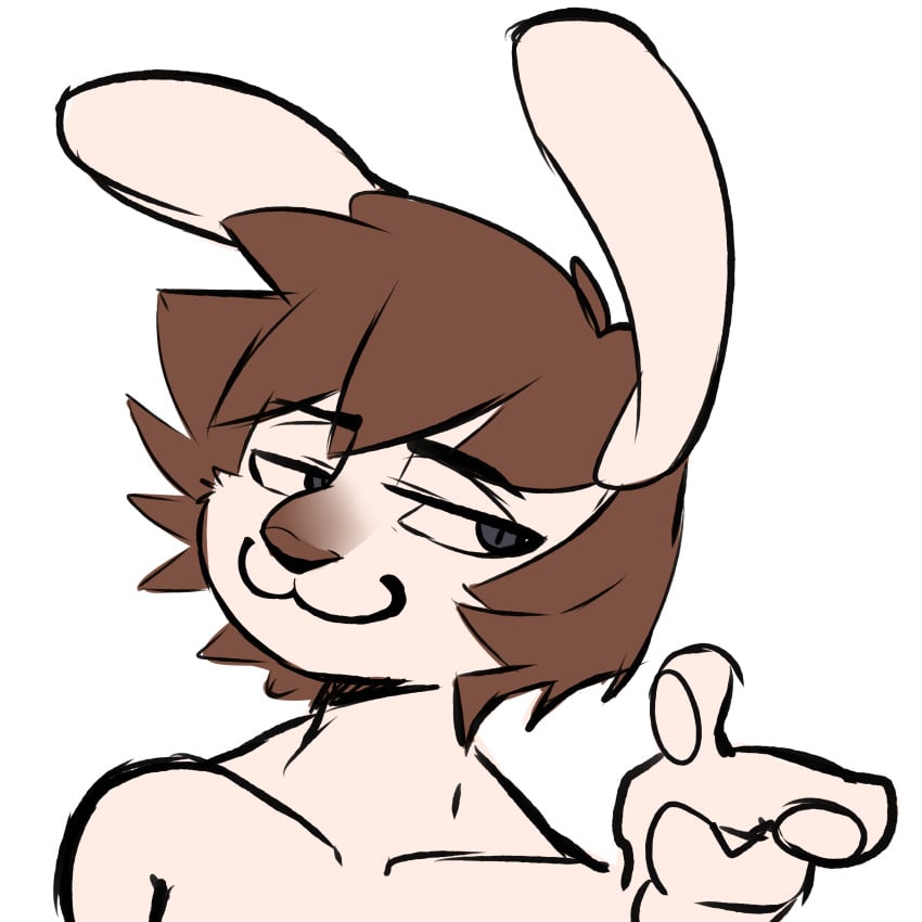 2020s brown_hair brown_nose buff buff_male bunny bunny_boy bunny_ears bunny_nose cute cute_face cute_male finger_gun furry furry_male furry_only grey_eyes grey_pupils happylikeawall_(artist) looking_right pale_fur pawpads paws pointing pureboiii_(character) rabbit rabbit_boy rabbit_ears rabbit_humanoid rabbit_nose transparent_background