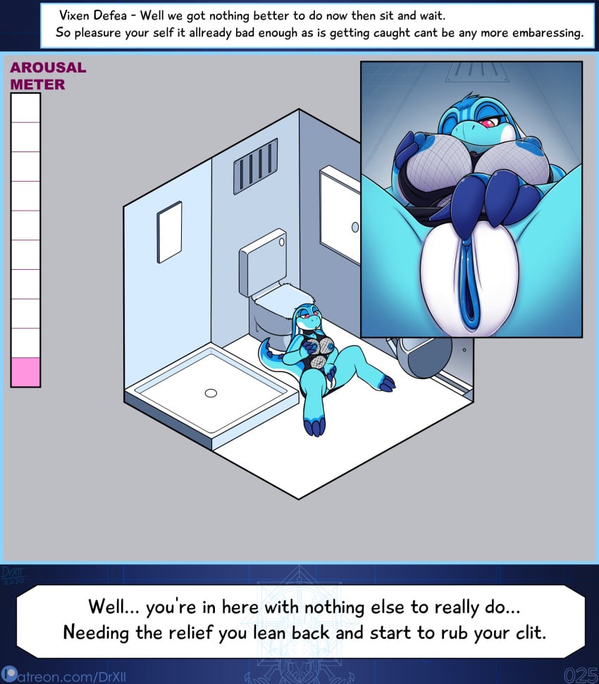 anthro blueberry_kobold breast_grab breasts clitoral clitoral_masturbation clitoris digital_media_(artwork) drxii english_text female genitals hand_on_breast hi_res kobold kobold_quest lizard masturbation pussy pussy_close-up reptile scalie solo text vaginal_masturbation vaginal_penetration