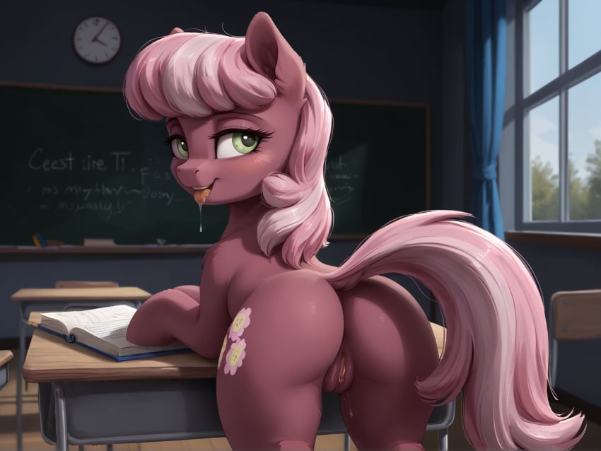 ai_generated ass cheerilee_(mlp) dock earth_pony equid equine friendship_is_magic fur furry hasbro horse mammal my_little_pony pink_hair pony purple_body purple_fur pussy solo tail tongue tongue_out