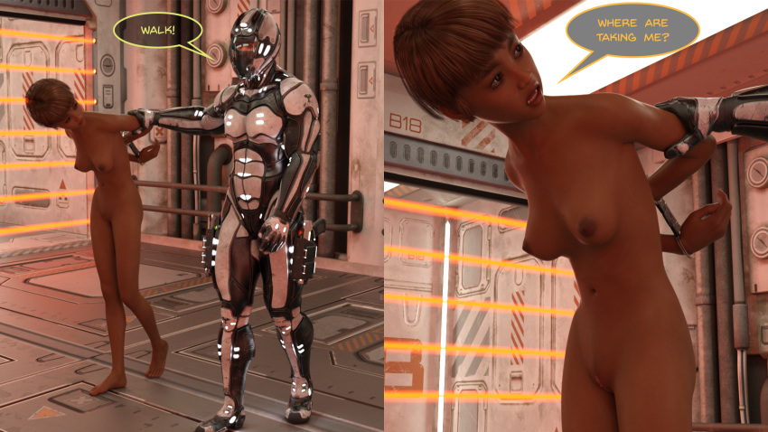 3d arms_behind_back barefoot bondage borg137 breasts captured female femsub nude science_fiction