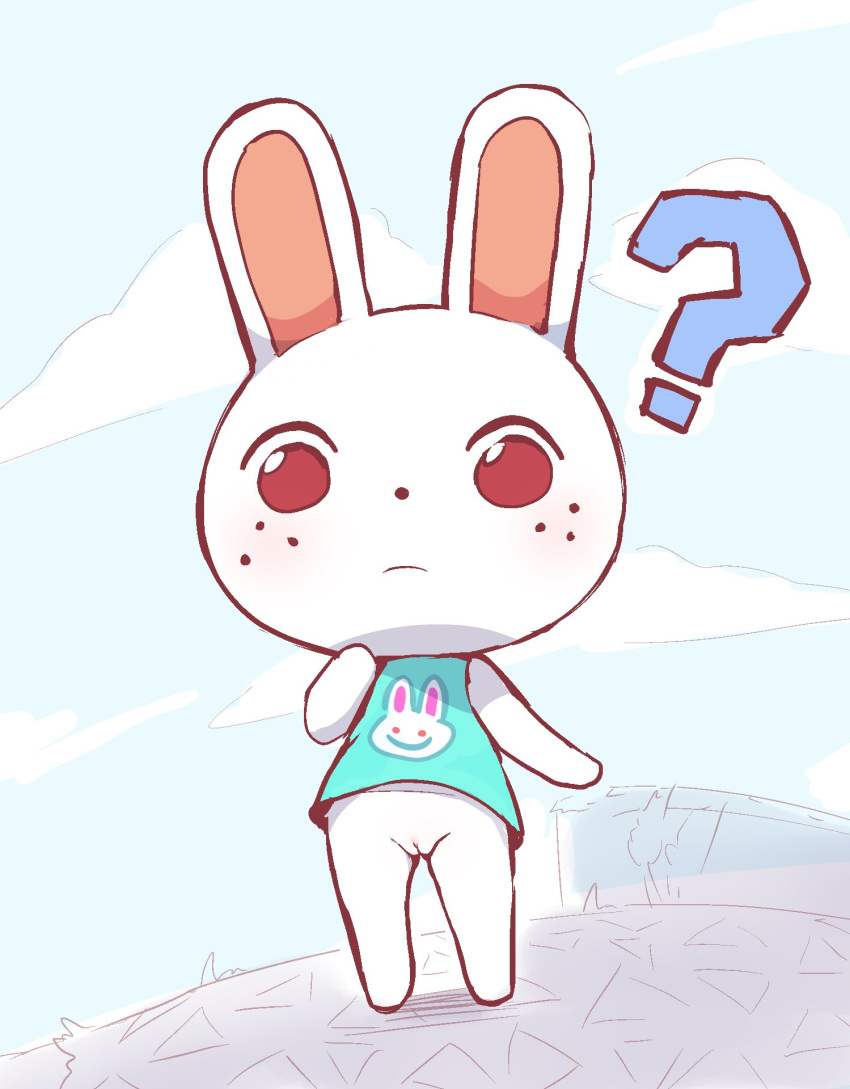 ? amimalcrossin animal_crossing anthro bottomless clothed clothing dress female genitals hi_res lagomorph leporid mammal nintendo pussy rabbit red_eyes ruby_(animal_crossing) solo upskirt video_games