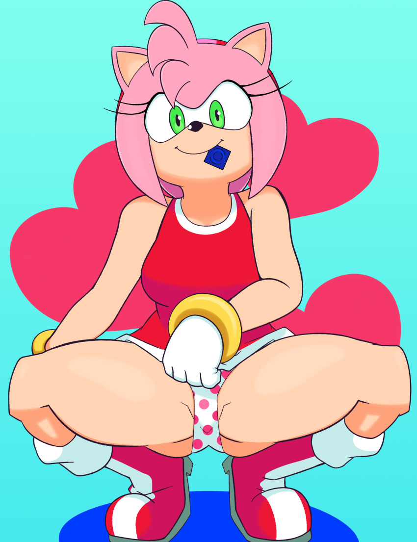 amy_rose dress_lift female hearts holding_condom kneeling panties sonic_(series) starfinga tagme