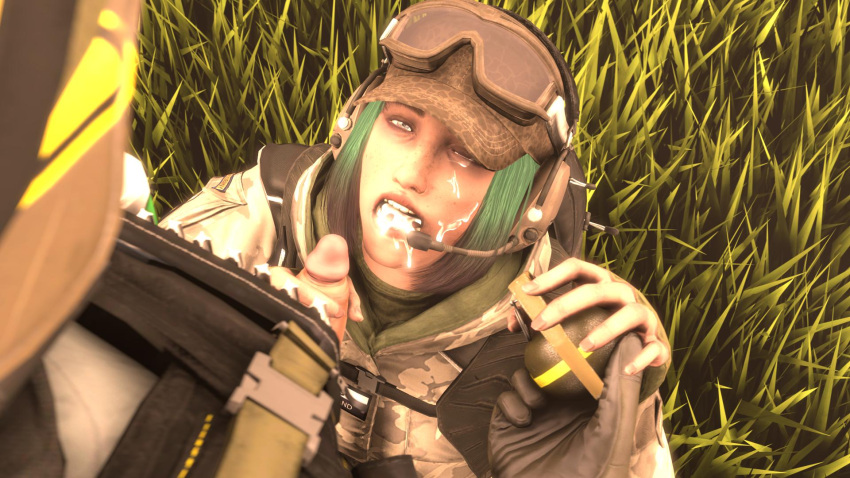 3d ahe_gao cum cum_on_face cumshot ela_(rainbow_six) green_hair grenade interracial lesion_(rainbow_six) rainbow_six rainbow_six_siege sfmsnipecomanche source_filmmaker tongue tongue_out w33w33