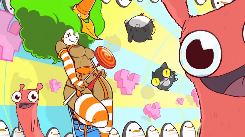 1girls 2020 :3 big_breasts breast_squish breasts castle_crashers clothed clothing female mostly_nude navel nude nudity orange_princess_(castle_crashers) panties panty_pull partially_clothed r-mk thick_thighs tricky_the_clown underboob wide_hips