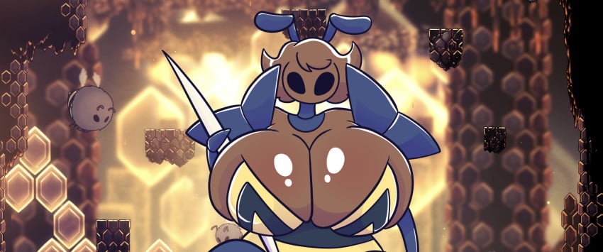 1girls bee bee_girl big_breasts breasts brown_skin empty_eyes female hey!_minty hive_knight_(hollow_knight) holding_weapon hollow_knight huge_breasts large_breasts looking_at_viewer mint_ivory oddly_bally rule_63 shiny_breasts short_hair shoulder_pads tagme