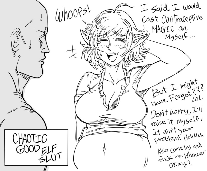 alignment_chart bb_(baalbuddy) big_breasts elf female meme monochrome pregnant sketch