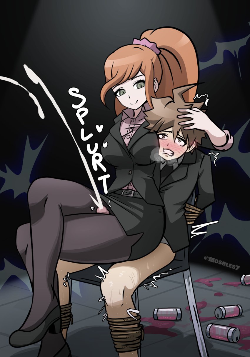 1boy 1girls bondage bound_to_chair boy_rape chair chair_bondage cum danganronpa danganronpa_3 ejaculation female_on_top female_rapist femdom hand_on_head light-skinned_female light-skinned_male light_skin male_rape_victim malesub mosbles naegi_makoto nylons pantyhose rape restrained reverse_rape rope shoes sitting sitting_on_lap sitting_on_person straight straight_hair thigh_sex trembling yukizome_chisa