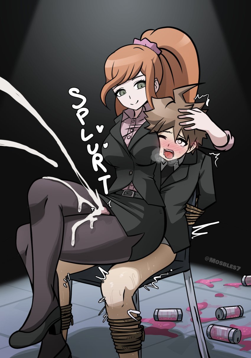 1boy 1girls ahe_gao bondage bound_to_chair boy_rape chair chair_bondage cum cum_on_body cum_on_leg cum_on_thigh cum_on_thighs cum_while_forced danganronpa danganronpa_3 drugged ejaculation ejaculation_between_thighs female_on_top female_rapist femdom hand_on_head light-skinned_female light-skinned_male light_skin male_rape_victim malesub mosbles multiple_orgasms naegi_makoto nylons pantyhose rape restrained reverse_rape rope sitting sitting_on_lap sitting_on_person straight straight_hair thigh_sex trembling yukizome_chisa