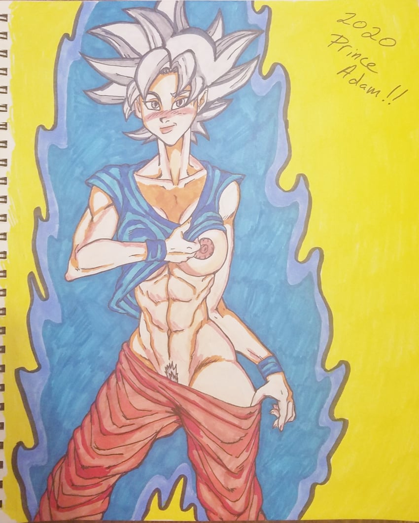 1girls 2020 aura blush breasts dated dragon_ball dragon_ball_super female female_goku mastered_ultra_instinct nipples pose princeadam pubic_hair rule_63 saiyan solo_female solo_focus son_goku traditional_media_(artwork) ultra_instinct uncensored white_hair