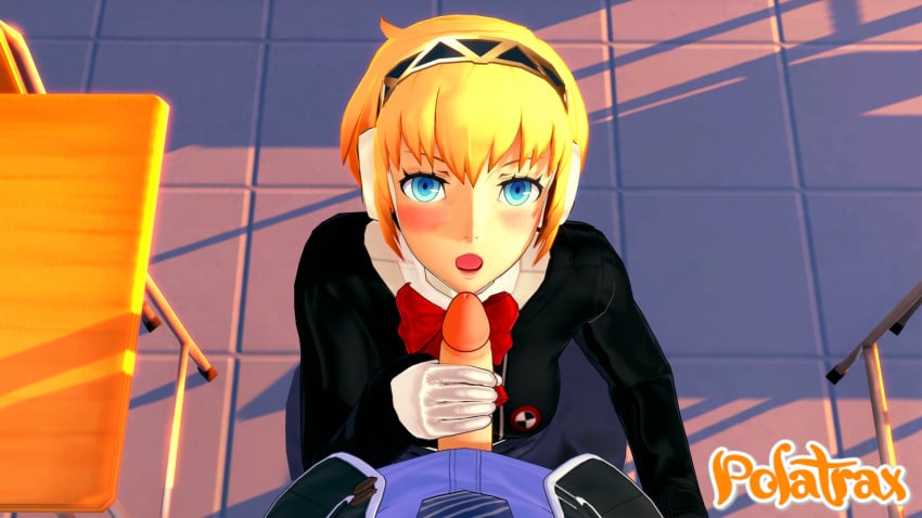 aegis_(persona) aigis_(persona) blonde_hair blowjob eye_contact fellatio imminent_deepthroat oral persona persona_3 polatrax pov robot robot_girl