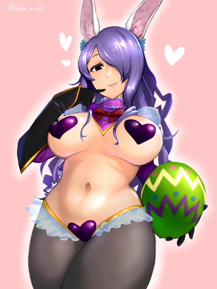 big_breasts blade_ride bunny_ears bunny_girl bunnysuit camilla_(fire_emblem) camilla_(spring)_(fire_emblem) female female_only fire_emblem fire_emblem_fates fire_emblem_heroes long_hair mature_female nipples purple_eyes purple_hair reverse_bunnysuit solo solo_female solo_focus