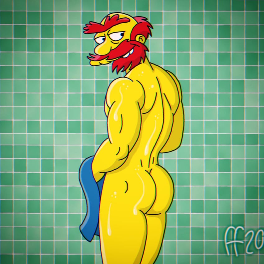 1boy 2020 20th_century_fox 20th_century_studios after_shower artist_name ass back back_muscles back_view bald bald_man balding bara barazoku beard biceps blue_towel butt_focus dat_ass dilf fabfelipe facial_hair groundskeeper_willie human human_only looking_back male male_only manly muscle muscles muscular muscular_back muscular_male naked nude nude_male presenting presenting_ass presenting_butt red_beard red_hair shower solo solo_focus solo_male teeth teeth_showing the_simpsons thick_eyebrows towel unibrow wet wet_body wet_skin yellow_body yellow_skin