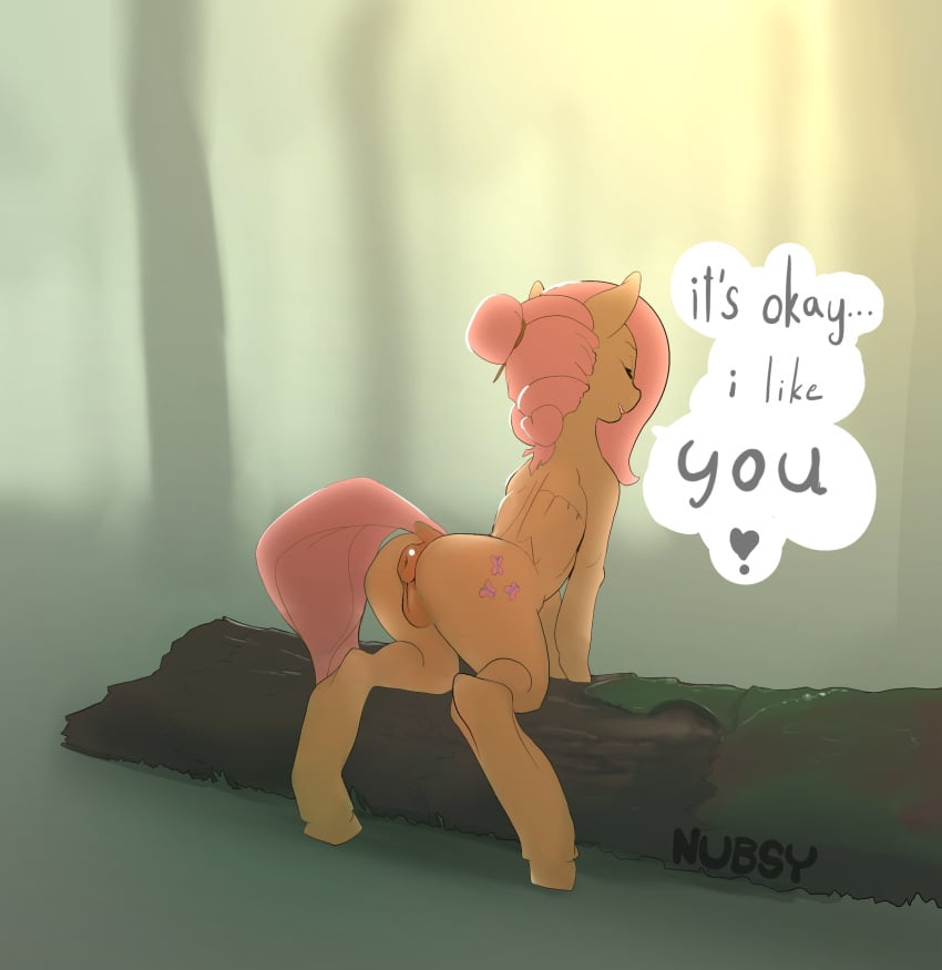 absurd_res anatomically_correct animal_genitalia animal_pussy anus english_text equine_pussy female feral fluttershy_(mlp) friendship_is_magic furry genitals hi_res my_little_pony nubsy pussy solo text