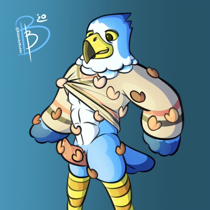 1:1 accipitrid accipitriform alternate_version_at_source ambiguous_gender animal_crossing anthro assisted_exposure avian avian_penis bibbidy bird blue_body blue_feathers bottomless clothed clothing clothing_lift disembodied_hand eagle feathers hand_on_penis hi_res male male/ambiguous male_only multicolored_body muscular muscular_male nintendo nipples open_mouth pierce_(animal_crossing) rubbing shirt shirt_lift smile solo_focus sweater topwear two_tone_body two_tone_tail video_games yellow_eyes