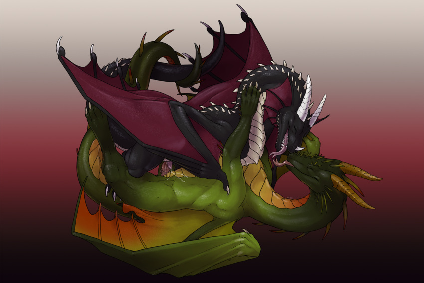 3:2 bodily_fluids dragon duo feral genital_fluids horn male male/male nitrods precum simple_background slit_penetration slit_sex tongue tongue_out
