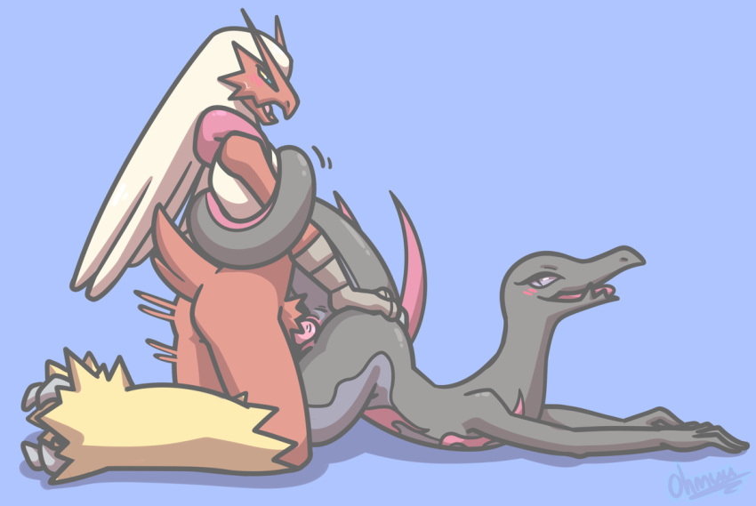 1boy 1girls anthro ass avian beak black_body blaziken blue_background blue_eyes blush female female_pokemon female_salazzle fur hair hands_on_ass interspecies male male/female male_blaziken male_pokemon male_pokemon/female_pokemon multicolored_body multicolored_fur nintendo ohmuu open_mouth penetration pokemon pokemon_(species) pokemon_rse pokemon_sm red_fur reptile salazzle simple_background straight tail tongue vaginal_penetration white_fur white_hair