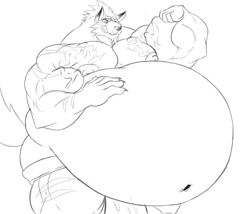 5_fingers anthro balls belly big_balls big_belly big_muscles big_penis bottomwear canid canine canis clothed clothing fingers flexing genitals grin huge_balls huge_cock huge_muscles hyper hyper_balls hyper_belly hyper_genitalia hyper_muscles hyper_penis larz_(wolf88incharge) male male_only mammal monochrome musclegut muscular navel nipples pants penis sachiel_666 sketch smile solo topless vein veiny_muscles wolf