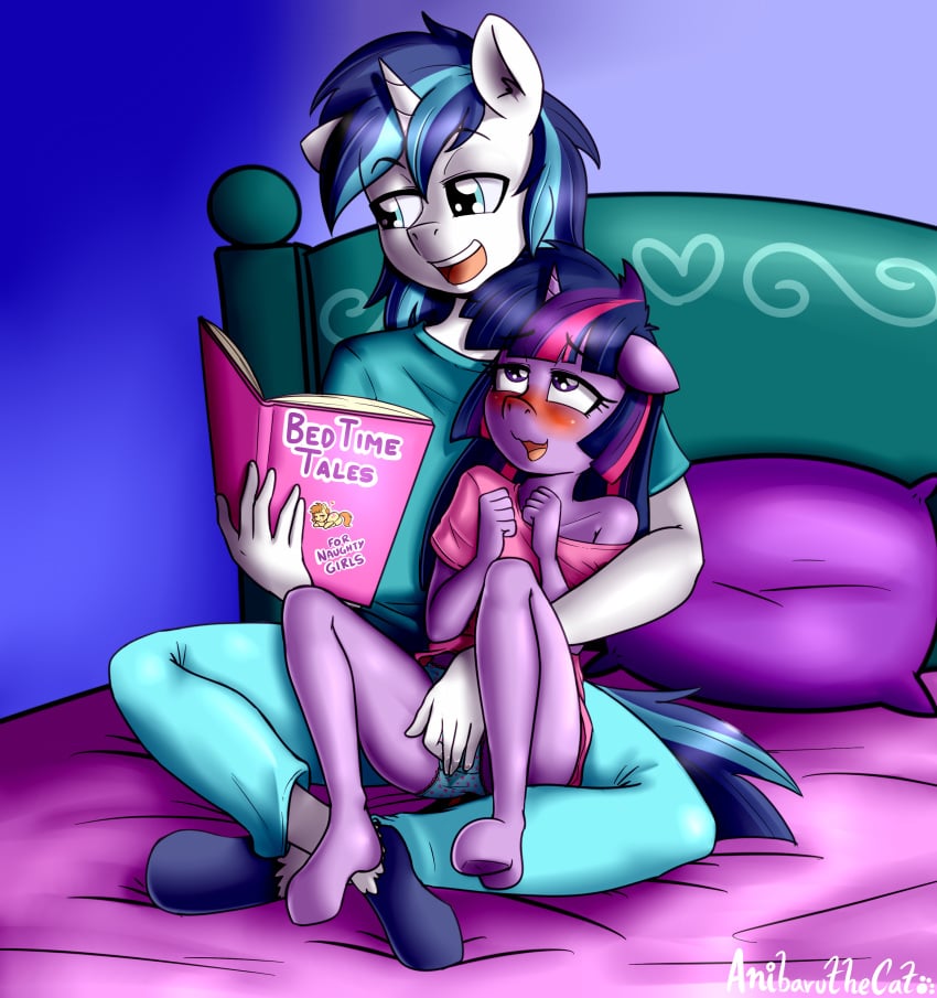 2020 5_fingers absurd_res anibaruthecat anthro anthro_on_anthro bed blush book brother brother_and_sister clothing cub dialogue duo english_text equid eyebrows eyelashes female fingers friendship_is_magic furniture furry hi_res holding_book holding_object horn incest male mammal my_little_pony on_bed open_mouth panties purple_eyes sex shining_armor_(mlp) sibling sister straight text twilight_sparkle_(mlp) underwear unicorn unicorn_horn wet wet_clothing young