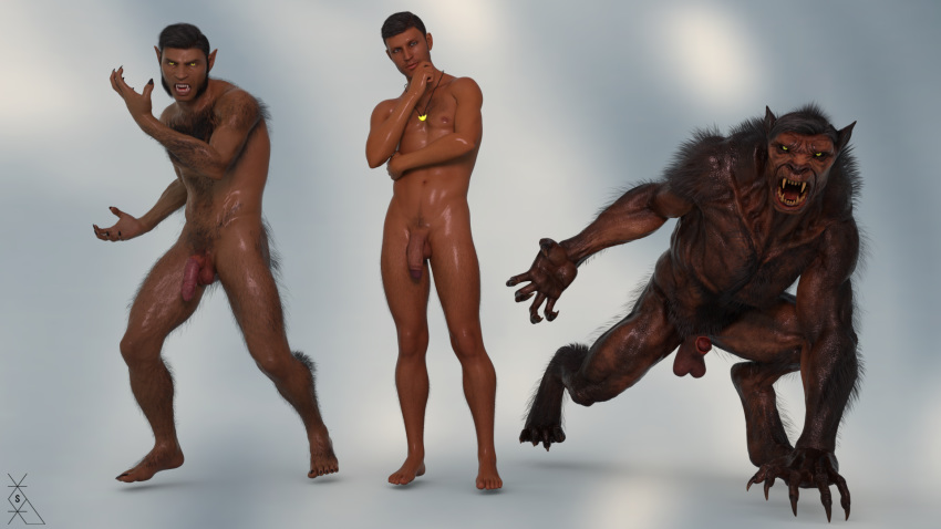 3d balls human male male_focus male_only muscles penis solo sso transformation werewolf