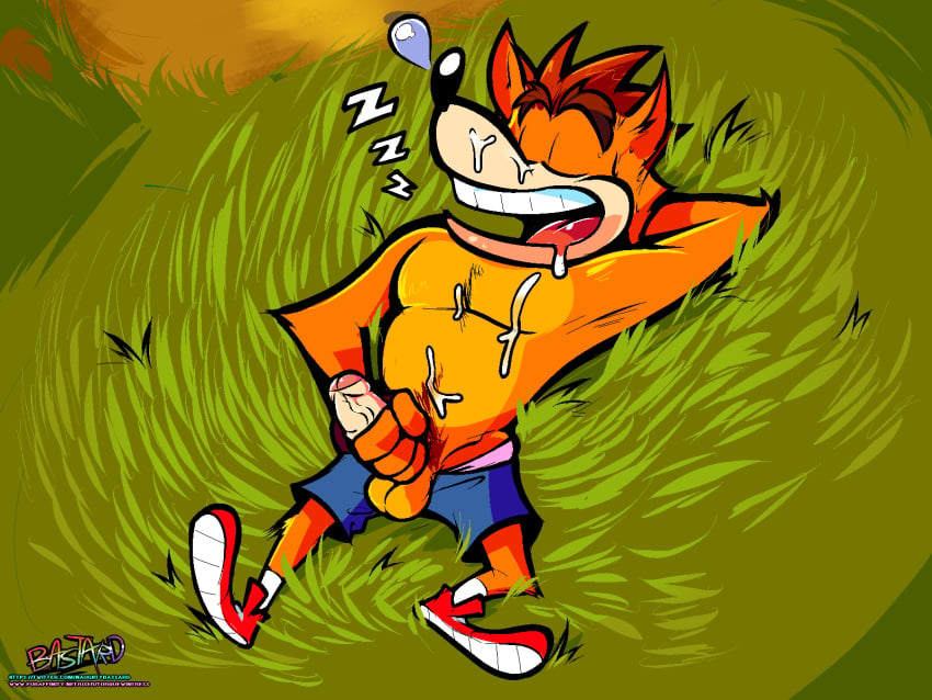 2019 4:3 activision after_masturbation anthro balls bandicoot beating_meat beating_off biped black_nose bodily_fluids body_hair boner bottomwear bubble chest_tuft closed_eyes clothed clothing crash_(series) crash_bandicoot cum cum_on_body cum_on_chest cum_on_face digital_media_(artwork) drooling english_text erect_while_sleeping erection fingerless_gloves footwear fur genital_fluids genitals gloves grass green_eyes hand_behind_head handwear happy_trail hi_res holding_penis humanoid_genitalia humanoid_penis lying male male_only mammal marsupial masturbation on_back open_mouth orange_body orange_fur orgasm_from_handjob outside partially_retracted_foreskin penis poking_out pubes saliva shoes shorts shorts_down signature sleeping slightly_chubby snot snot_bubble socks_and_shoes solo sound_effects teeth text tongue topless torquewintress tuft uncut url vein veiny_penis video_games zzz