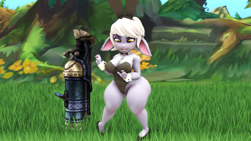 3d big_ass big_breasts bunny_costume league_of_legends riot_games shortstack thick_thighs thordersfm tristana wide_hips yordle