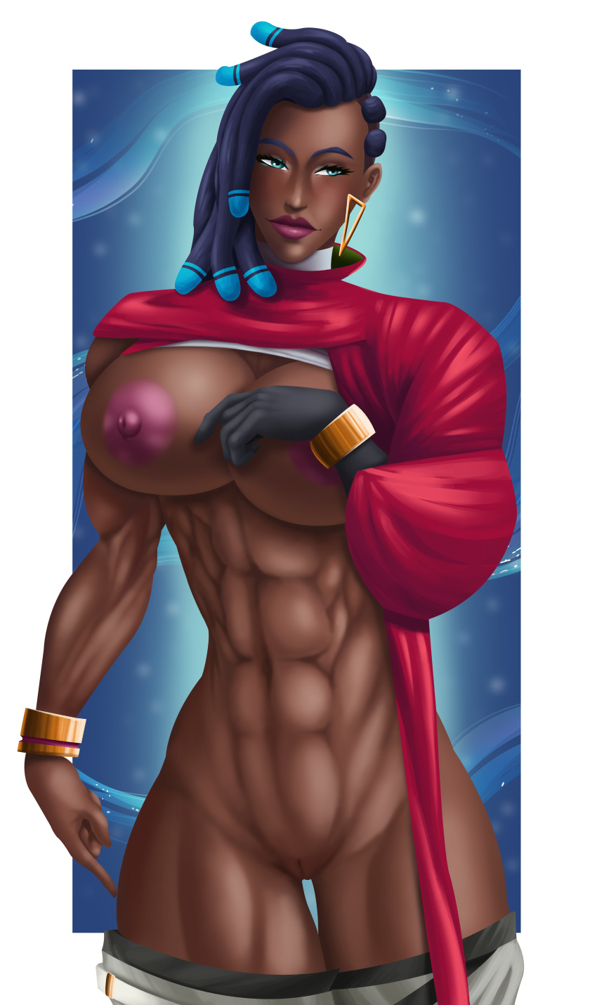 big_breasts black black_hair breasts danimon large_breasts league_of_legends muscle muscles riot_games senna_(league_of_legends) true_damage_senna true_damage_series