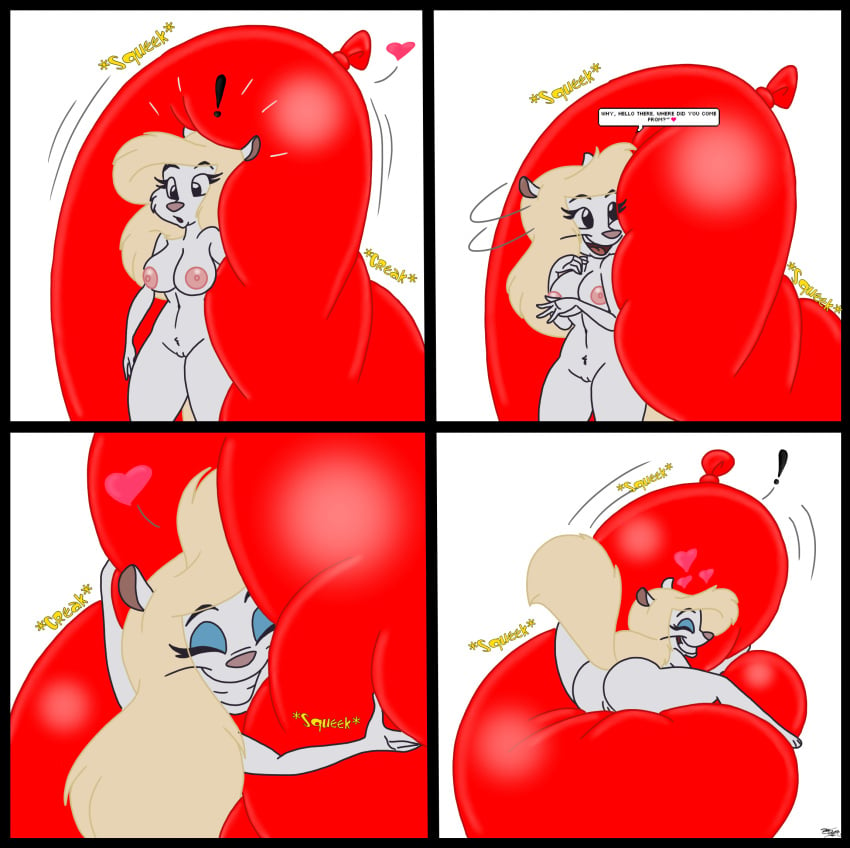 animaniacs anthro areola ass balloon balloon_fetish breasts english_text female furry genitals greeting heart hi_res mammal minerva_mink mink mustelid musteline navel nipples nude on_balloon pussy solo text toddrogue69 warner_brothers