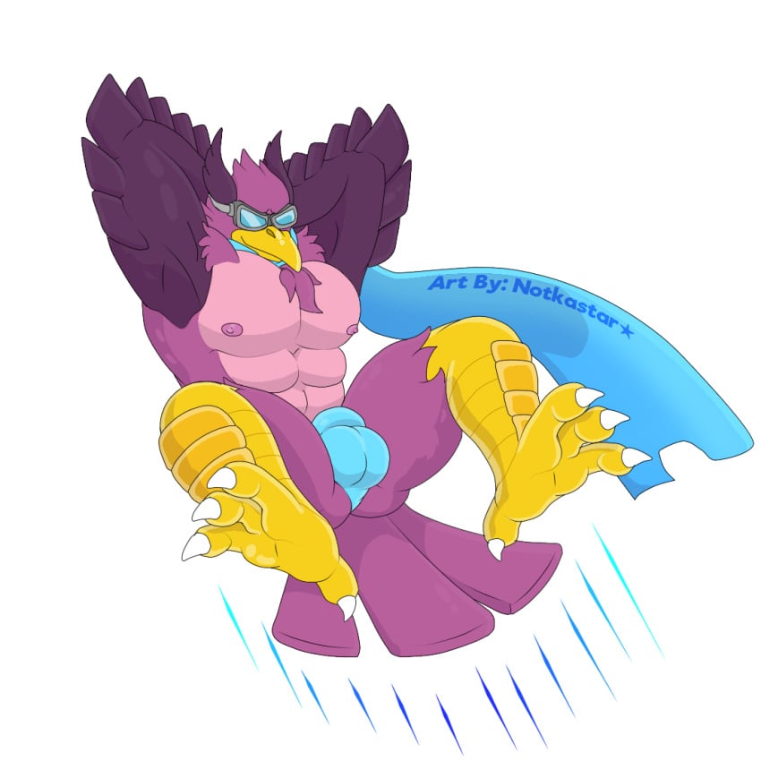 1:1 1boy alpha_channel anthro avian bird bulge clothing eyewear feathers feet flaccid flying fur goggles hair hands_behind_head male male_only muscular nipples notkastar pecs rivals_of_aether scarf signature smile solo solo_male text thong underwear video_games wrastor