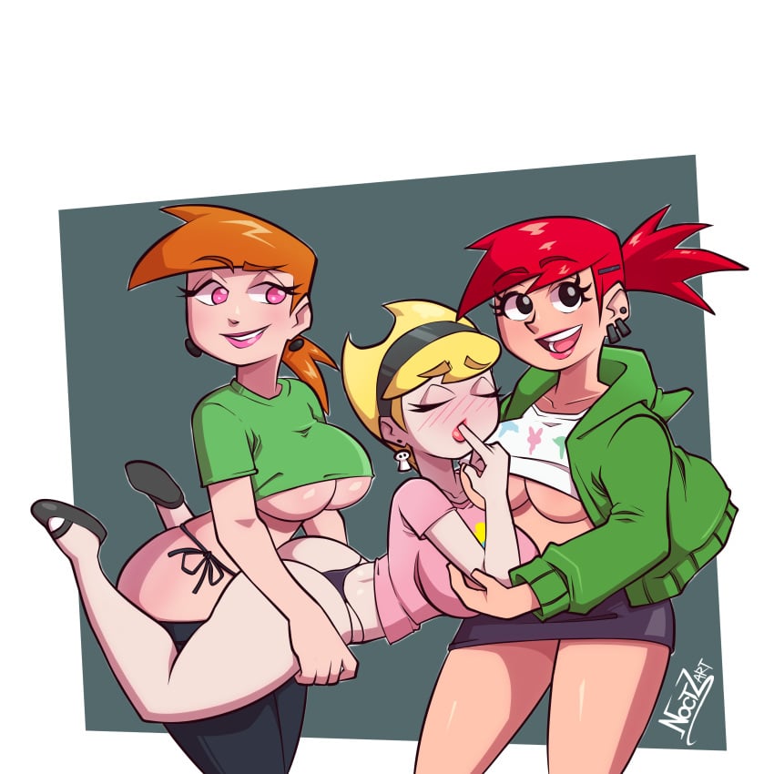 3girls 5_fingers aged_up big_ass blonde_hair bottomless cartoon_network clothing crossover eyelashes eyes_closed female female_only foster's_home_for_imaginary_friends frankie_foster grey_delisle huge_breasts human mandy_(billy_and_mandy) nickelodeon nicktoons noctz pale_skin pink_eyes red_hair redhead the_fairly_oddparents the_grim_adventures_of_billy_and_mandy thong vicky_(fairly_odd_parents) yuri