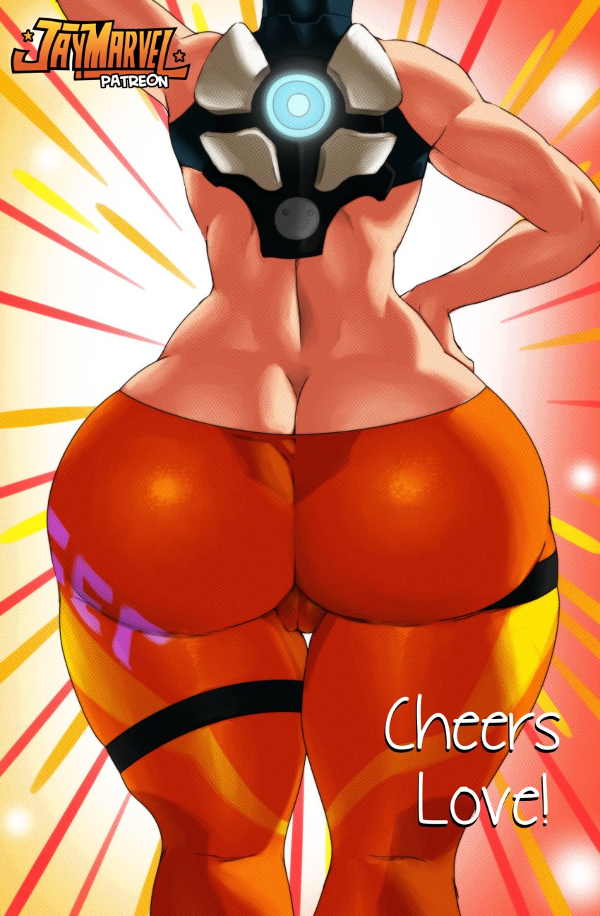 1girls ass ass_cleavage back back_view big_ass butt_crack cameltoe chronal_accelerator clothing dat_ass female female_only hand_on_hip hourglass_figure huge_ass jay-marvel leggings overwatch partially_clothed pose sci-fi science_fiction scifi solo solo_female text tight_clothing tracer wide_hips