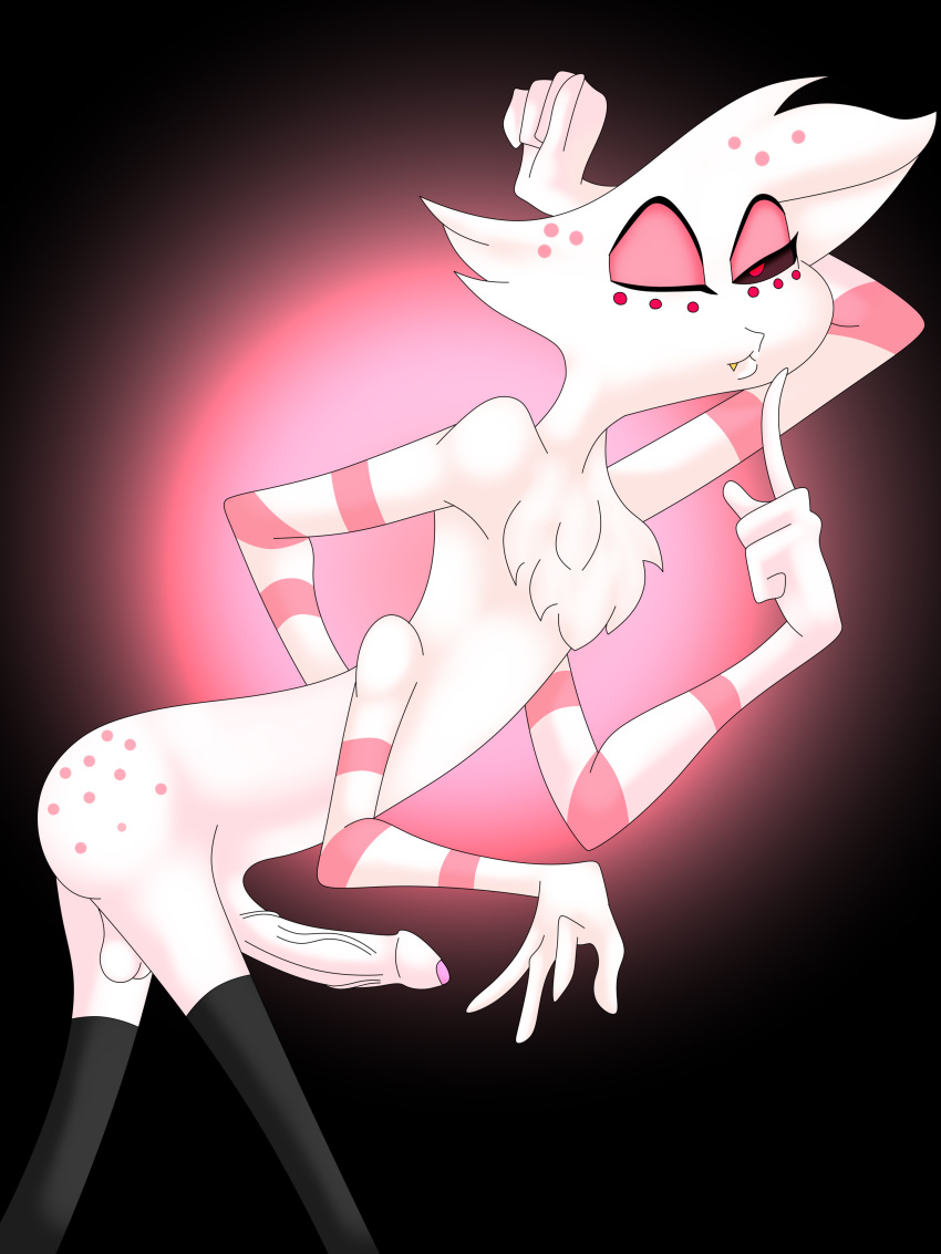 1boy 3:4 4_arms absurd_res angel_dust_(hazbin_hotel) anthro arthropod femboy hazbin_hotel hi_res looking_at_viewer m-47 male male_only multi_arm multi_limb pink_fur solo spider thighhighs vivienne_medrano wink winking_at_viewer