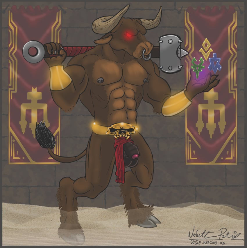 anthro bovid bovine european_mythology greek_mythology heretic hi_res ineffective_loincloth loincloth_aside male male_only mammal minotaur mythology solo talpimado1988 taurus video_games