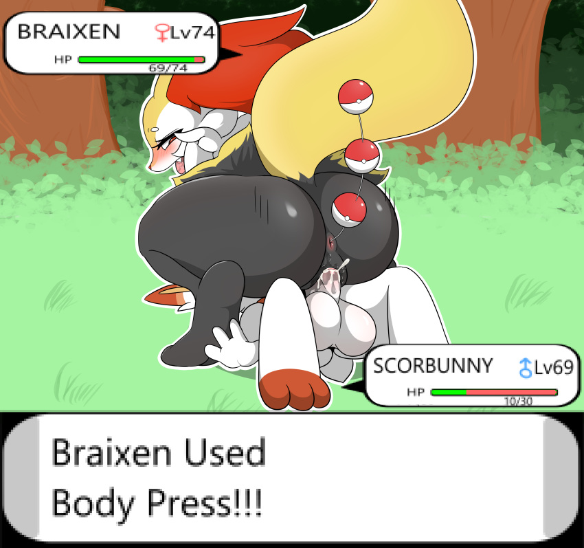 absurd_res anal anal_beads anthro ass balls big_butt blush bodily_fluids braixen cum cum_in_pussy cum_inside duo english_text female genital_fluids genitals hi_res male nintendo penetration penis pokémon_(species) poke_ball poke_ball_insertion pokemon pokemon_(species) pussy pussy_juice scorbunny sex sex_toy straight text tonytoran vaginal_penetration video_games