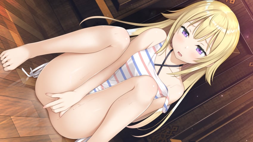 barefoot blonde_hair blush cube fingering game_cg kami-sama_no_you_na_kimi_e kamisama_no_you_na_kimi_e kantoku long_hair masturbation nopan purple_eyes rana_liddell-hart