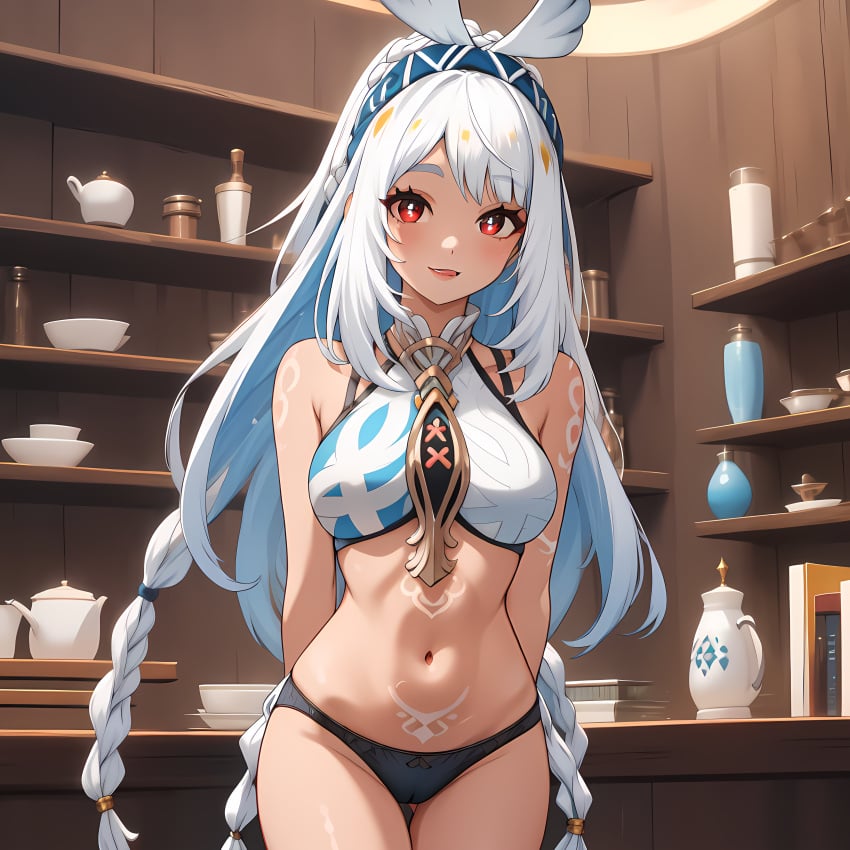 ai_generated female genshin_impact mualani_(genshin_impact) natlan_girls red_eyes solo white_hair