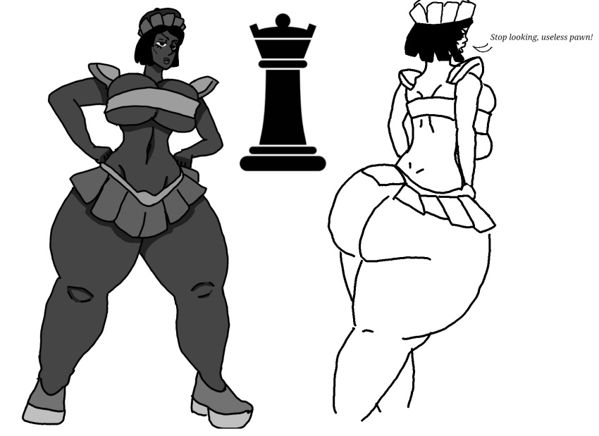 chess chess_piece dark_queen_(character) dark_skin huge_ass huge_breasts huge_thighs hyper_ass hyper_breasts hyper_thighs lewdcraft looking_at_viewer queen rook_(chess) talking_to_viewer thick_thighs thunderthighs wide_hips