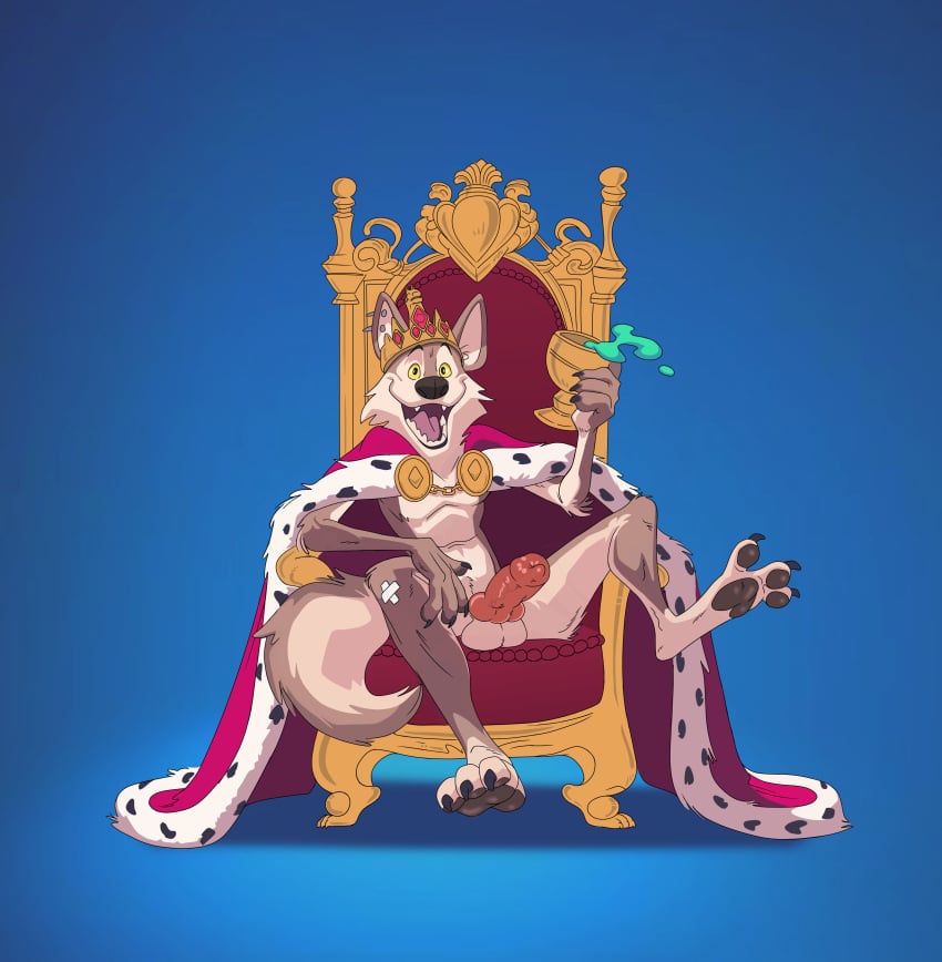 absurd_res animal_genitalia animal_penis anthro canid canine canine_genitalia canine_penis canis chair container crown cup epic_games fortnite furniture genitals greko_the_cat headgear hi_res king male mammal paws penis royalty saddle solo throne wendell_(fortnite) wolf