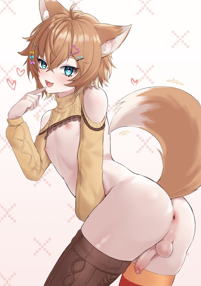 1boy 1femboy animal_humanoid anus ass femboy femboy_only fox_humanoid gay heart-shaped_pupils male male_only pankyvt penis presenting_anus presenting_penis small_penis thick_thighs thighhighs thighs tiningot196 trap virtual_youtuber vtuber