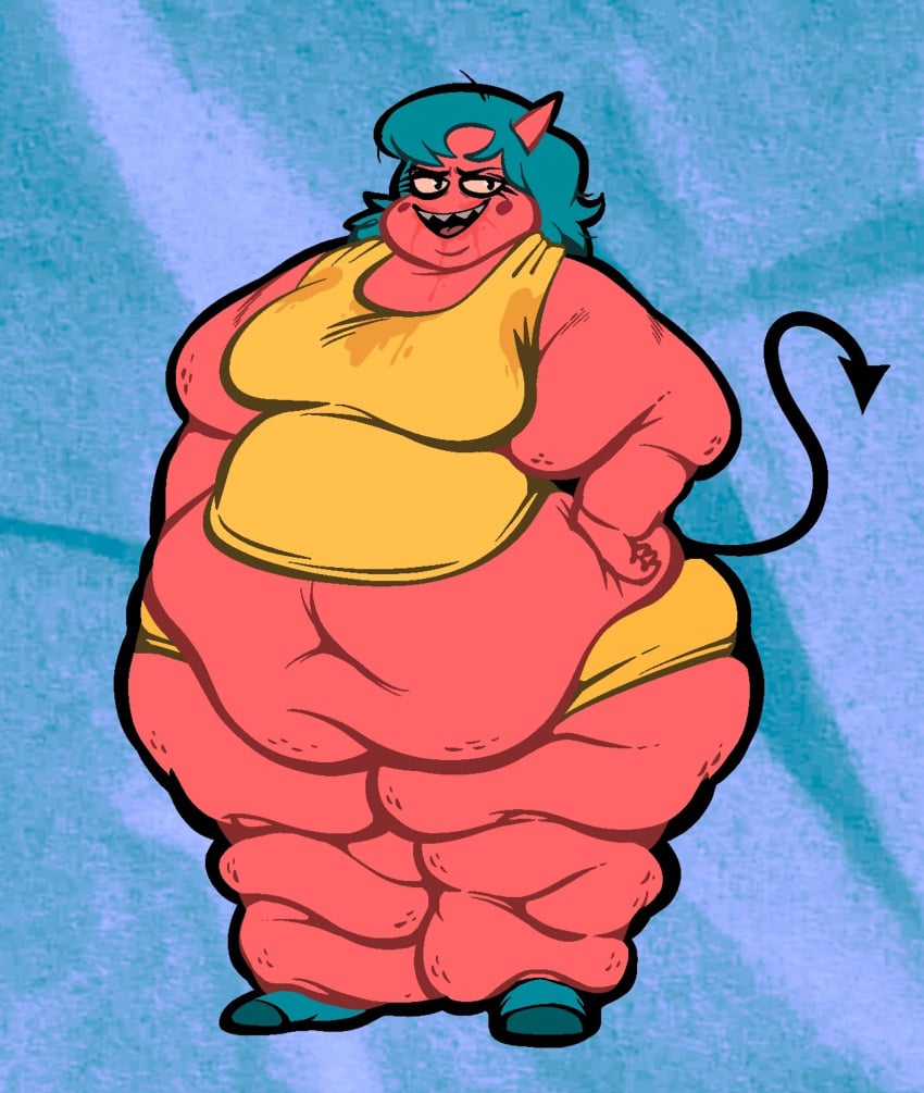 blue_hair demon devil devil_mom_(jackbox) jackbox_games obese smokii sweat