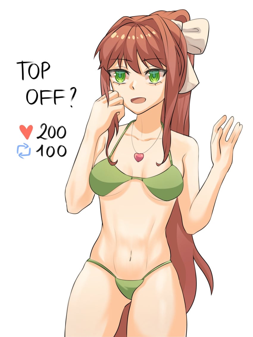 allybun69 breasts doki_doki_literature_club female female_only green_eyes monika_(doki_doki_literature_club) pointy_chin solo tagme white_bow