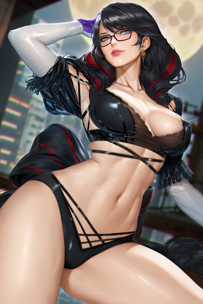 1female 1girls absurd_res absurdres arm_length_gloves armpit armpits athletic athletic_female bare_shoulders bare_thighs bayonetta bayonetta_(character) bayonetta_3 beauty_mark beauty_mark_under_mouth big_breasts black_bra black_clothes black_clothing black_hair black_lingerie black_panties black_underwear blue_eyes bra breasts busty cleavage clothed clothing ear_ring earring earrings eyewear female female_focus female_only fit fit_female glasses gloves high_resolution highres hips huge_breasts large_breasts light-skinned_female light_skin lingerie long_hair mature mature_female mature_woman navel neoartcore nintendo nudtawut_thongmai panties platinum_games red_lips red_lipstick shaved_armpit shaved_armpits slim_girl slim_waist solo solo_female solo_focus stomach thick_thighs thighs toned toned_body toned_female toned_stomach underwear white_gloves wide_hips