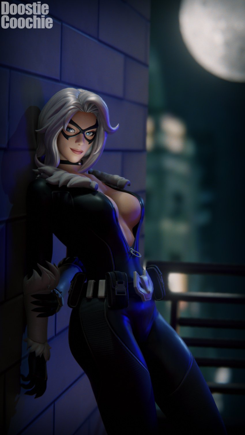 1girls 3d 3d_(artwork) black_cat_(fortnite) black_cat_(marvel) clothed clothing doostiecoochie felicia_hardy fortnite fortnite:_battle_royale marvel marvel_comics night pose solo solo_focus spider-man_(series) wallrnfortnite_(marvel_comics)