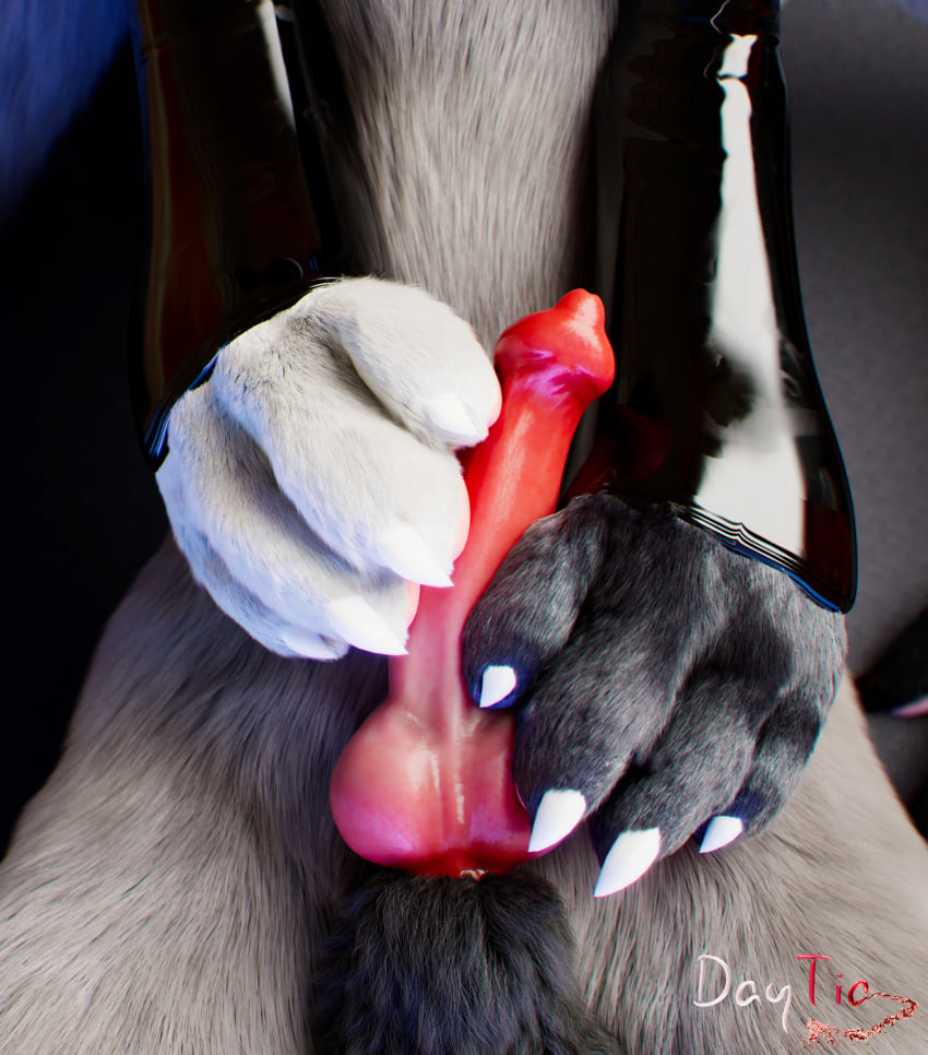 3d_(artwork) animal_genitalia animal_penis anthro balls c4d canine_genitalia canine_penis cinema_4d_(artwork) daytia digital_media_(artwork) duo erection feet fluffy fur genitals hi_res knot lamp loft male nurse_nozzle paws penis pose posed rexouium toes vrchat warm_light warm_lighting white_body white_fur ych