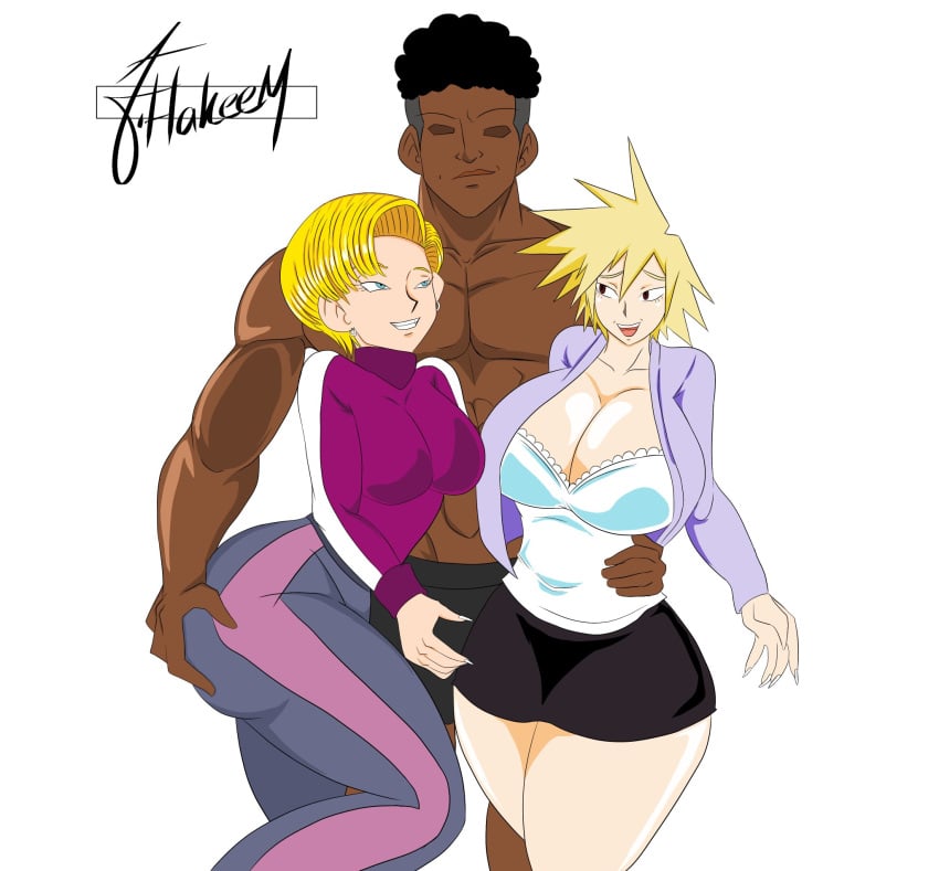 2girls abs android android_18 artist_name artist_signature ass ass_focus bakugou_mitsuki black_skirt blonde_female blonde_hair blonde_hair_female blue_eyes blue_eyes_female boku_no_hero_academia boxers boxers_only cleavage clothed clothed_female dark-skinned_male dark_skin dat_ass dragon_ball dragon_ball_super dragon_ball_z eyelashes eyeless eyeless_male fat_ass grabbing_bulge grabbing_penis grabbing_penis_through_clothes hakeem89 hand_around_waist hand_on_another's_ass hand_on_ass hand_on_bulge hand_on_penis hand_on_waist holding_bulge holding_penis interracial jumpsuit male milf mitsuki_bakugo mitsuki_bakugou mother muscle muscles muscular muscular_male my_hero_academia open_smile pink_jumpsuit red_eyes red_eyes_female shorts shorts_only skirt smile thick thick_ass thick_thighs white_background white_nail_polish white_nails wives