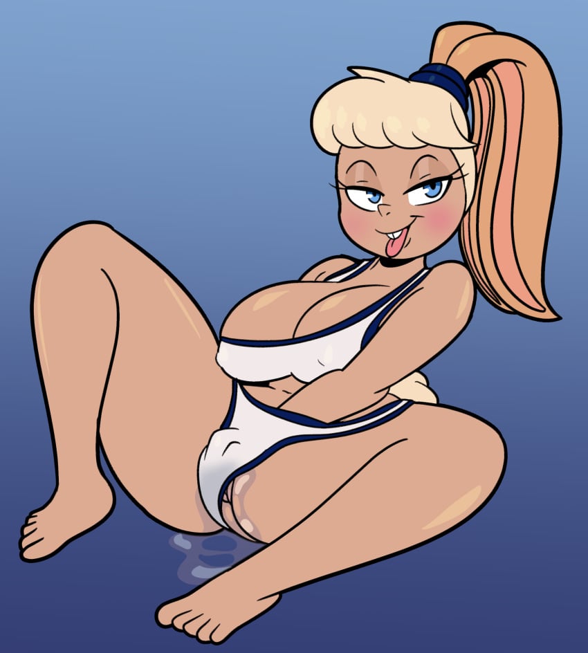 big_breasts blonde_hair blonde_hair blue_eyes huge_breasts humanized large_breasts lola_bunny looney_tunes masturbating pussy_juice someth1ngoranother space_jam thick_thighs