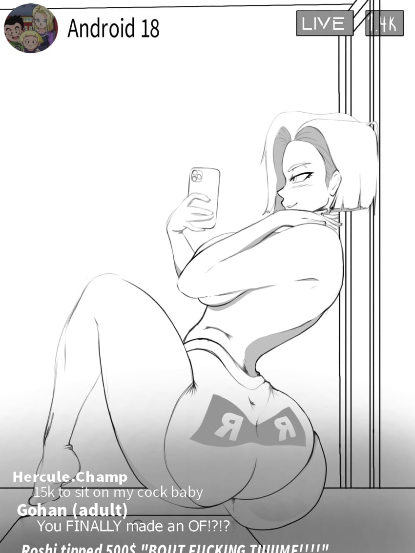 android_18 bathroom big_ass big_breasts color_request dragon_ball dragon_ball_z feet hentaidges instagram krillin kuririn master_roshi mr._satan muten_roushi onlyfans panties posing red_ribbon_army side_view sketch solo_female topless wip